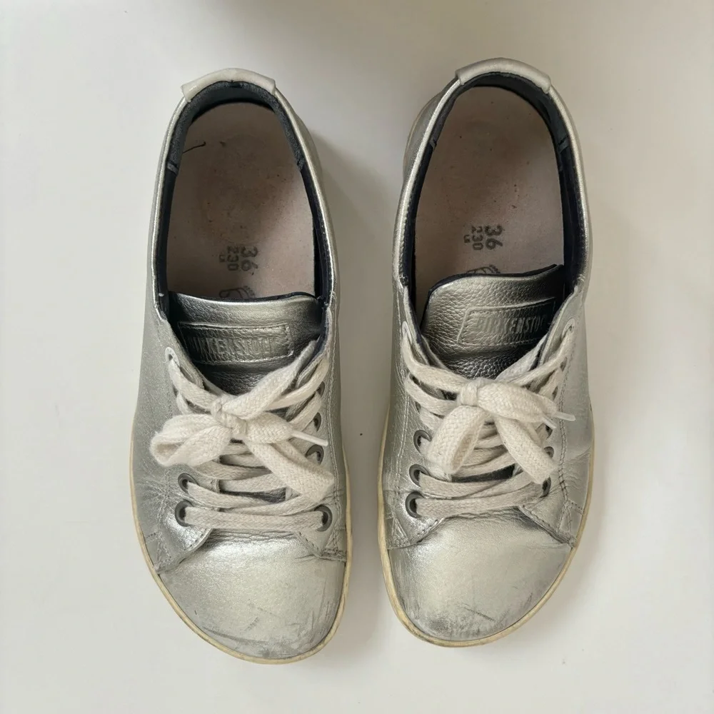 Birkenstock Metallic Silver Sneakers, sz 36